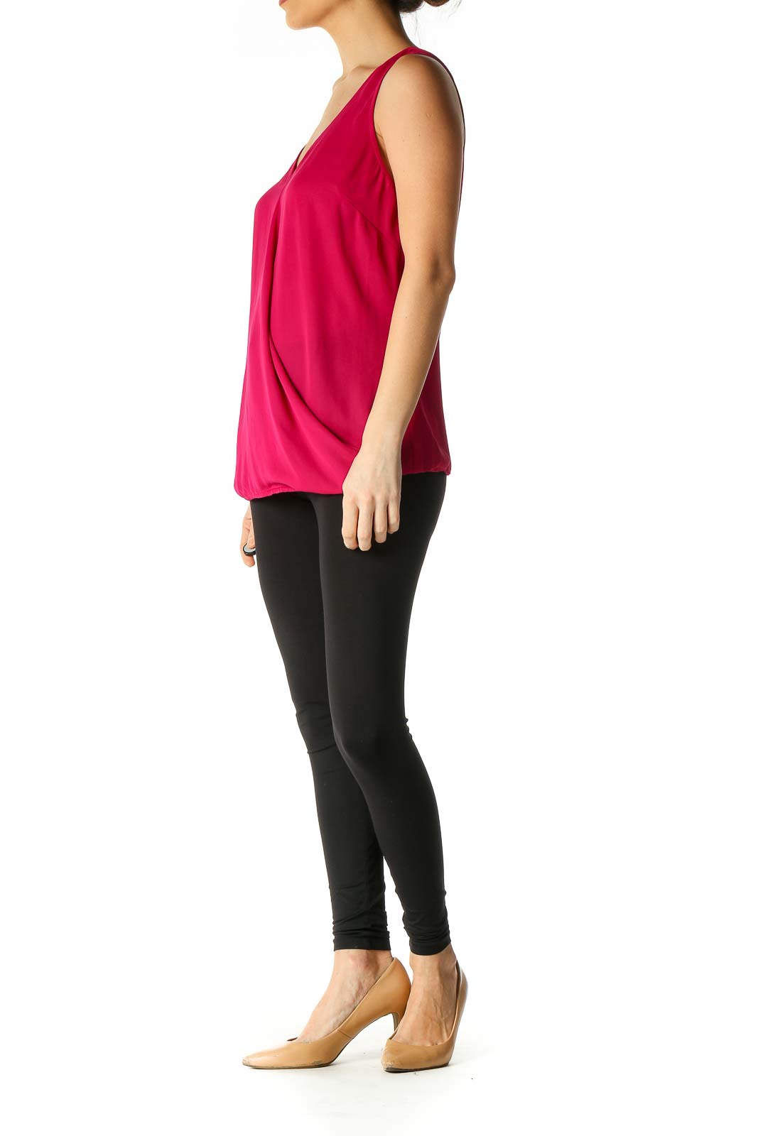 Pink Solid Casual Sleeveless Blouse