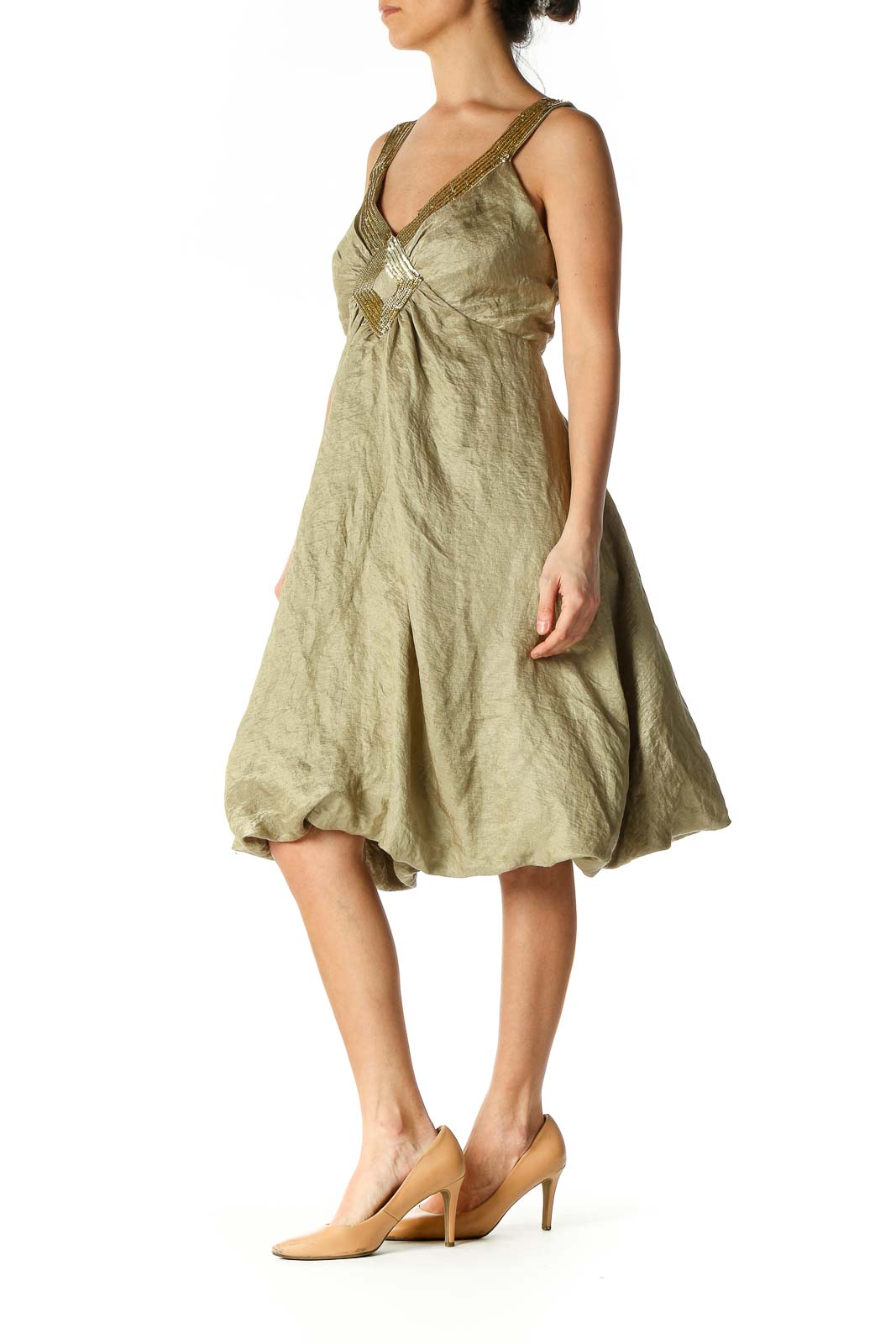 Green Solid Cocktail A-Line Dress