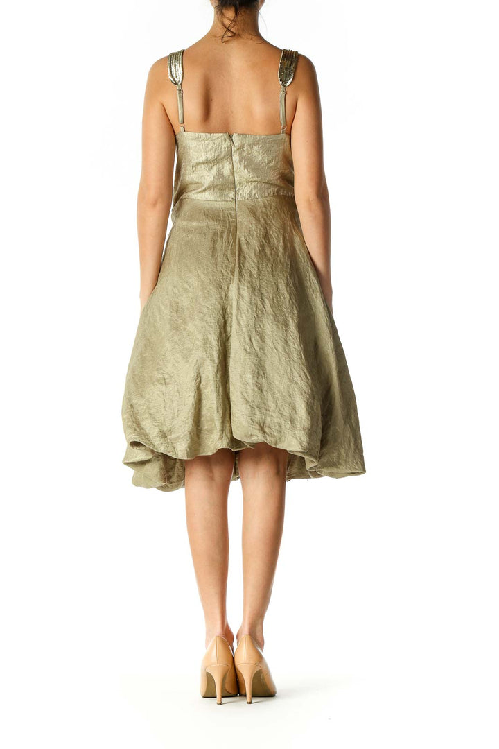 Green Solid Cocktail A-Line Dress