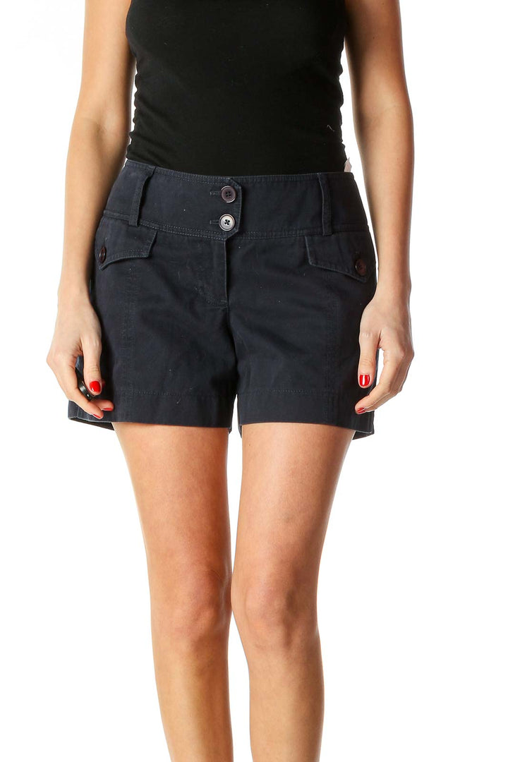 Blue Solid Casual Shorts