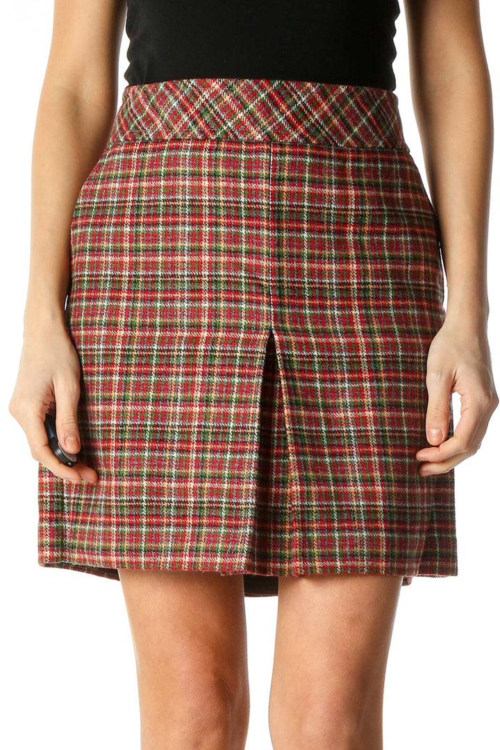 Brown Checkered Casual A-Line Skirt