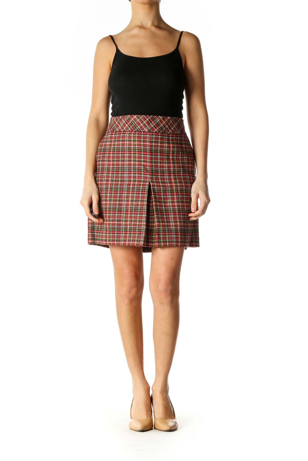 Brown Checkered Casual A-Line Skirt