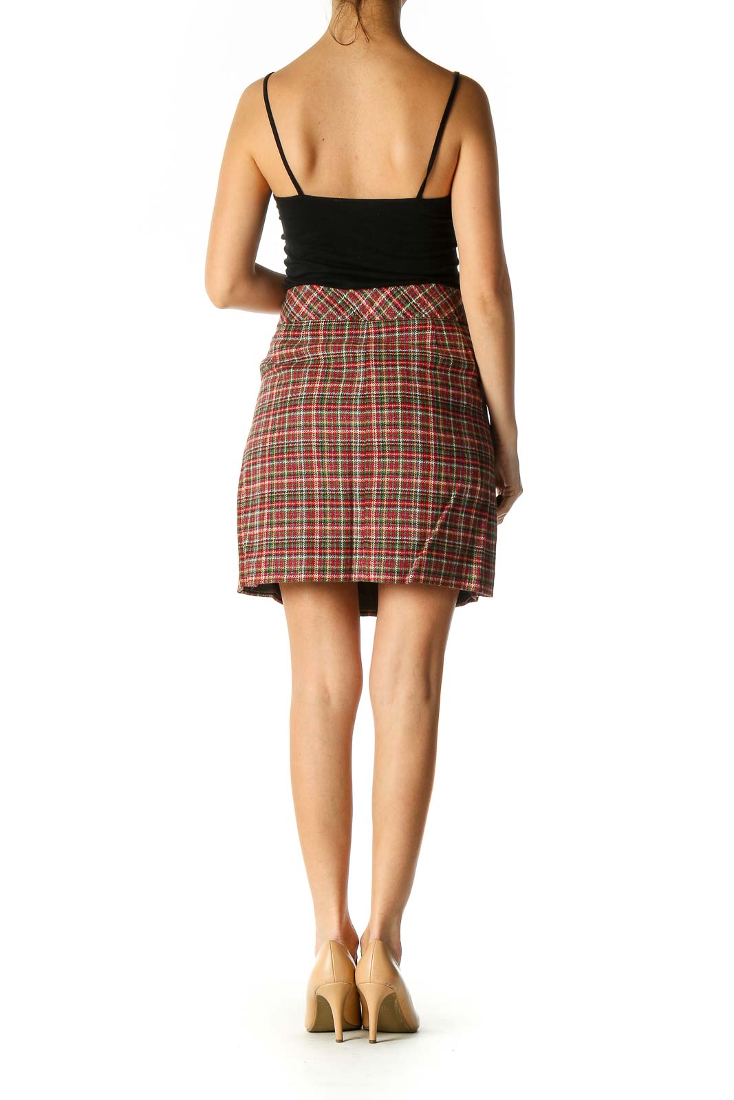 Brown Checkered Casual A-Line Skirt