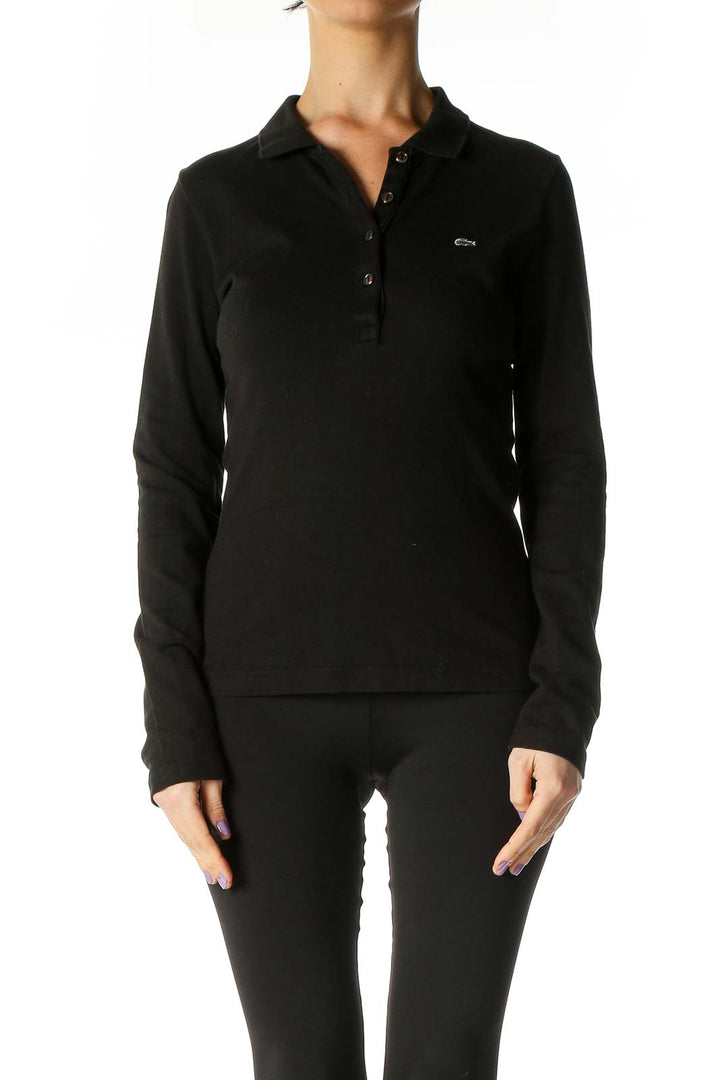 Black Solid Long Sleeve Polo