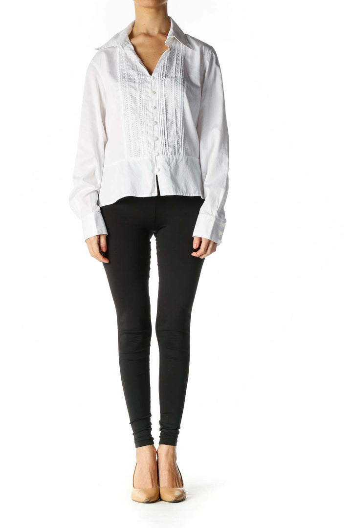 White Solid Retro Blouse