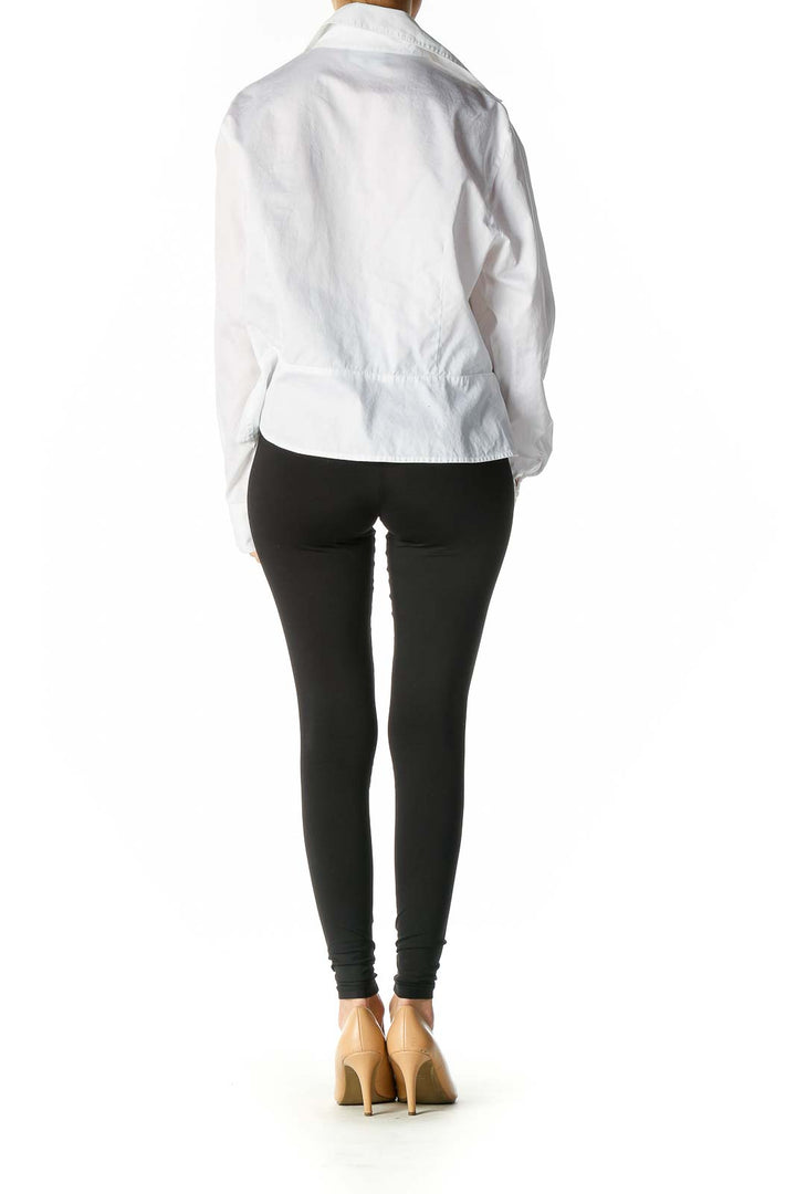 White Solid Retro Blouse