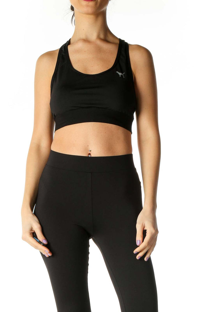 Black Solid Active Bra