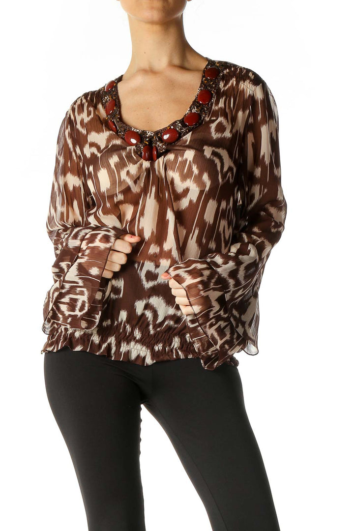 Brown Solid Retro Blouse