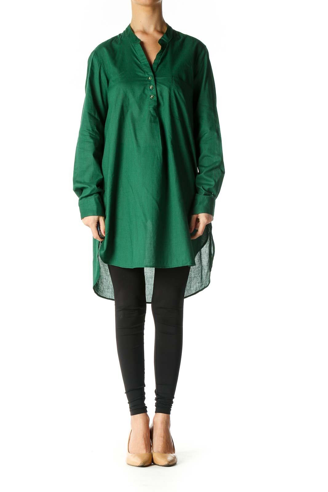 Green Solid Retro Blouse