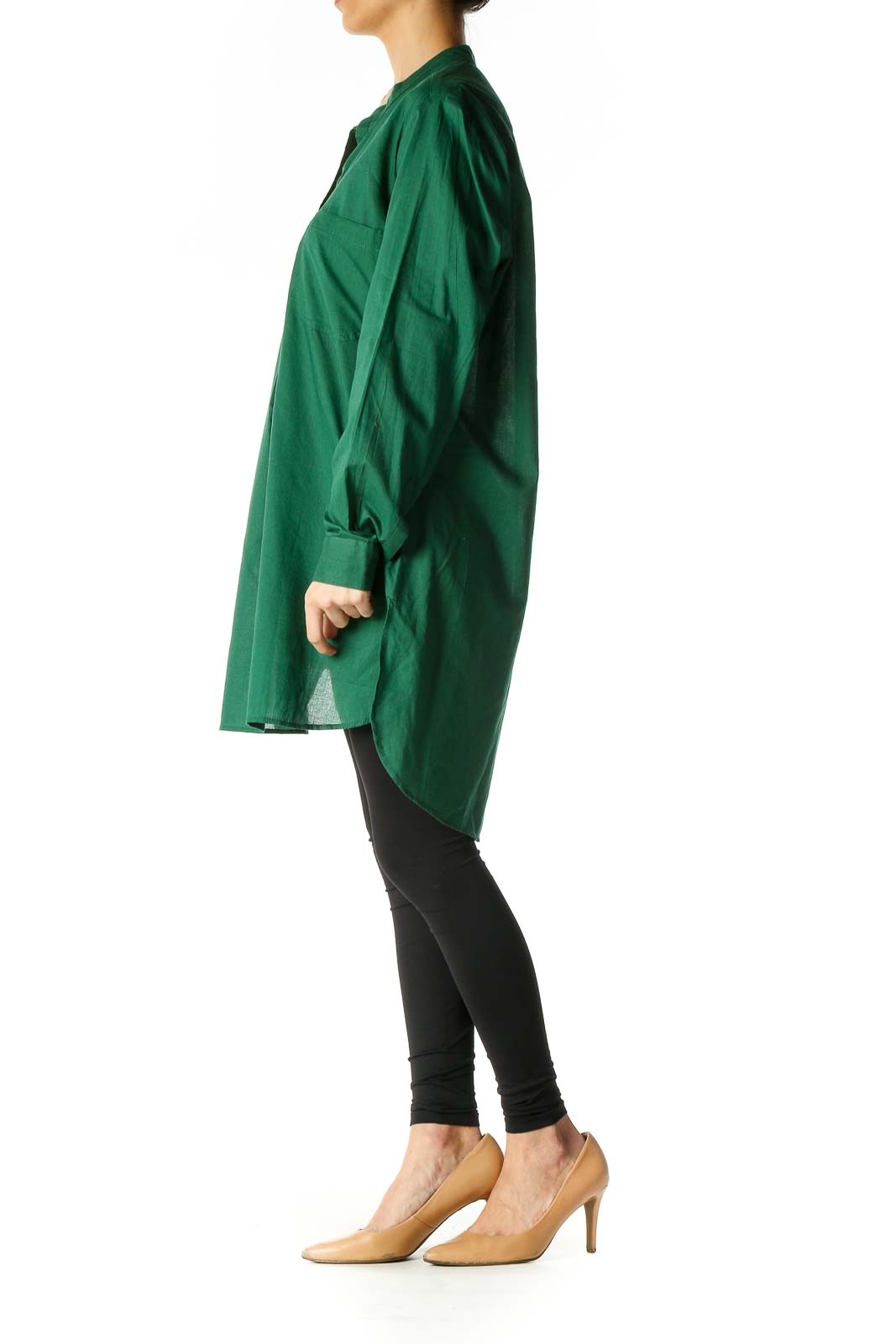 Green Solid Retro Blouse