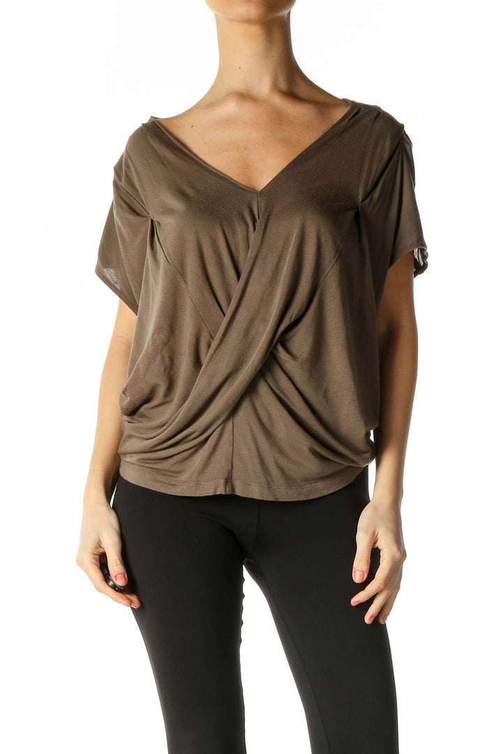 Brown Solid Casual Blouse