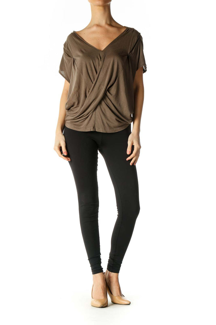 Brown Solid Casual Blouse