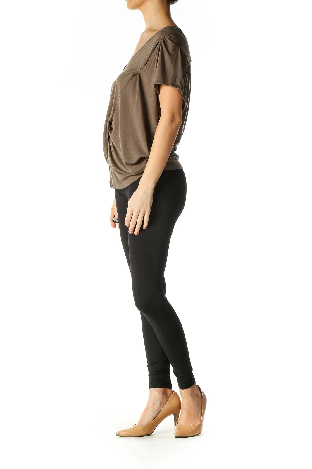 Brown Solid Casual Blouse