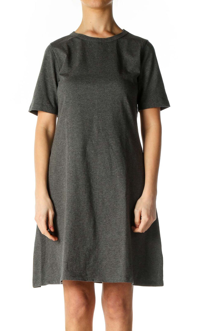 Gray Solid Casual Shift Dress