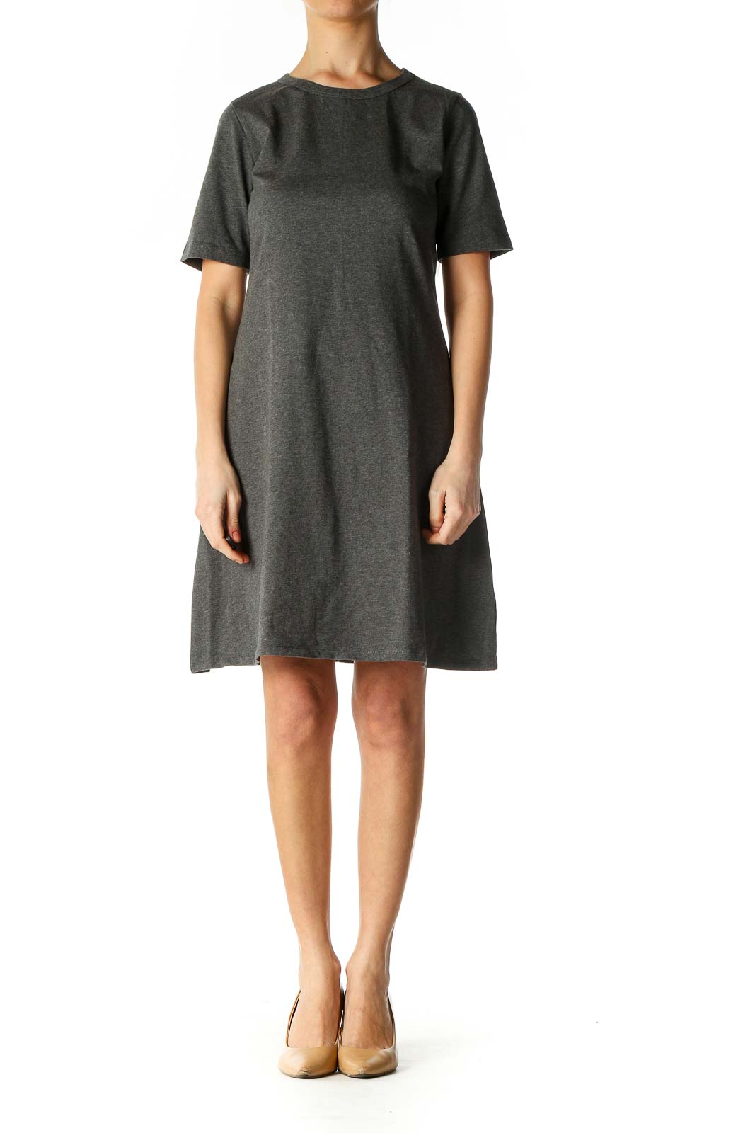 Gray Solid Casual Shift Dress