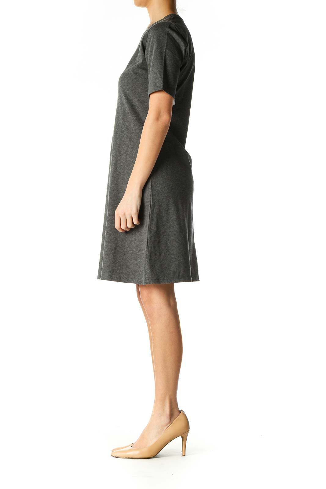 Gray Solid Casual Shift Dress