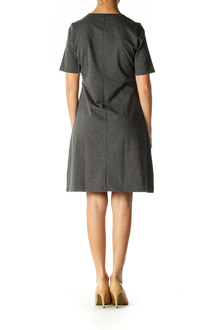 Gray Solid Casual Shift Dress