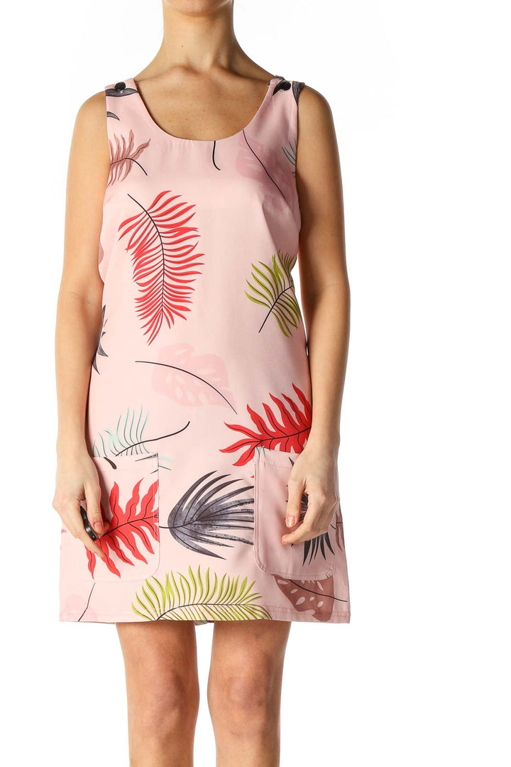 Pink Tropical Print Casual Shift Dress