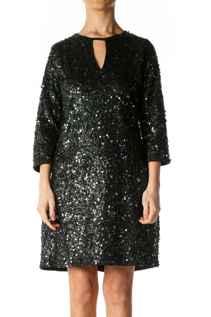 Black Sequin Cocktail A-Line Dress