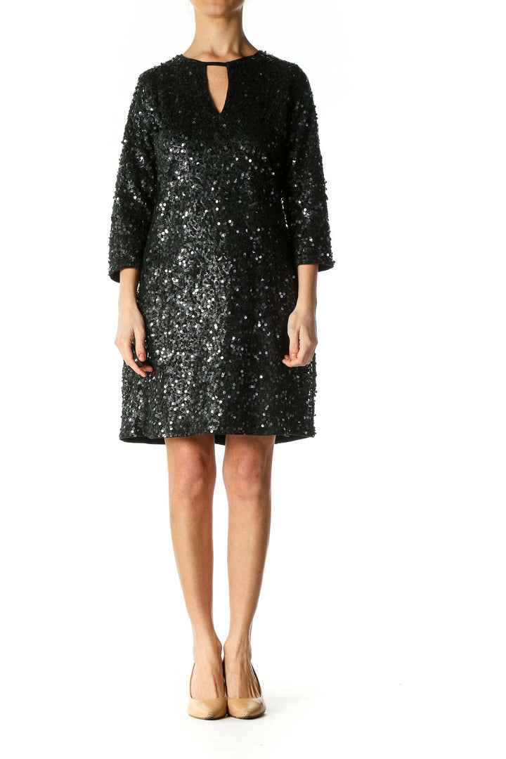 Black Sequin Cocktail A-Line Dress