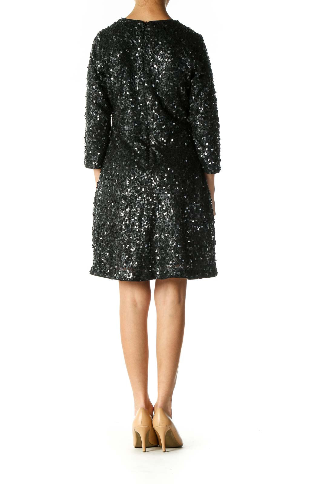 Black Sequin Cocktail A-Line Dress