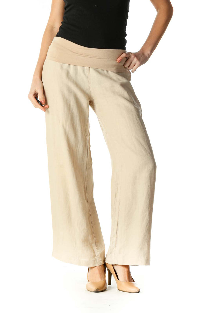 Beige Texture Casual Pants