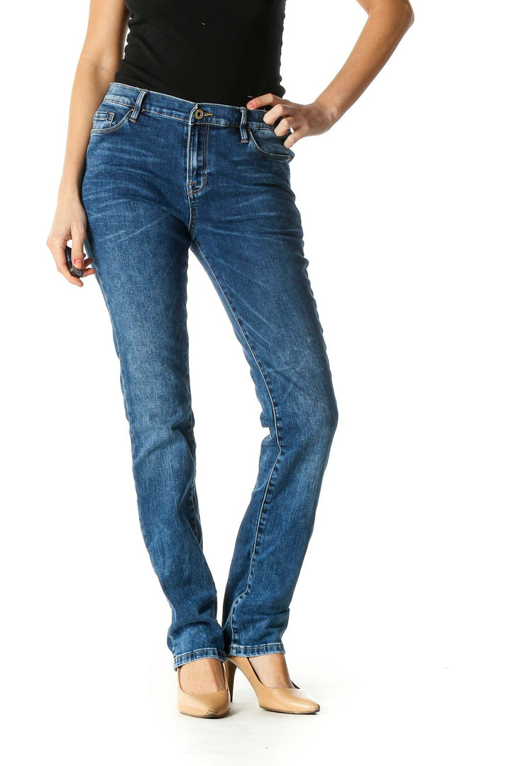 Blue Casual Straight Leg Jeans