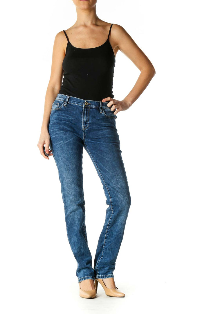 Blue Casual Straight Leg Jeans