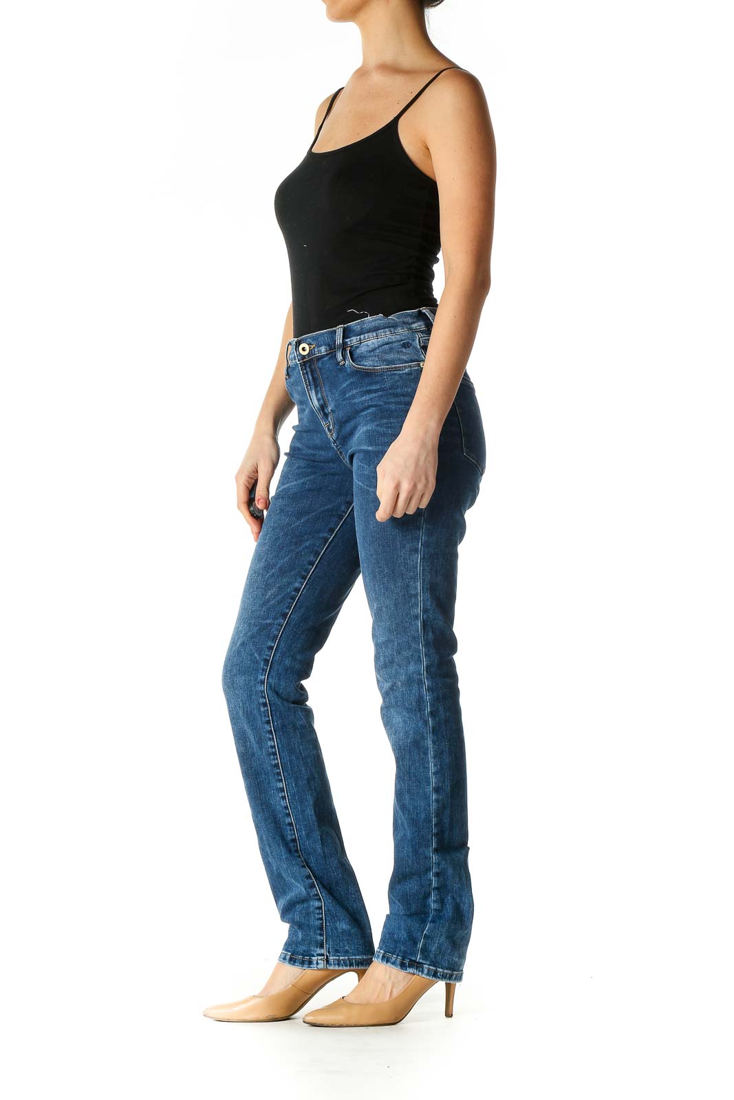 Blue Casual Straight Leg Jeans