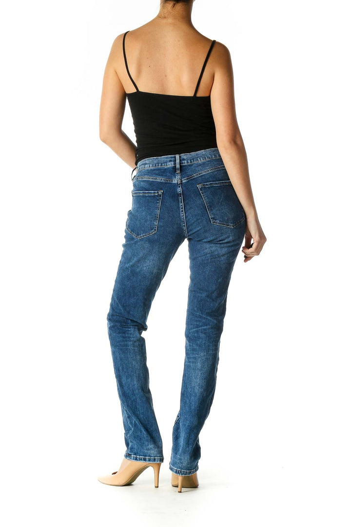 Blue Casual Straight Leg Jeans