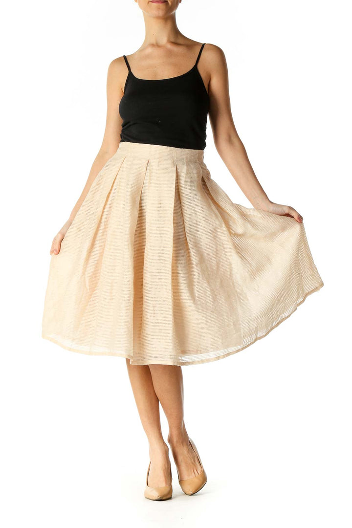 Beige Texture Chic Pleated Skirt