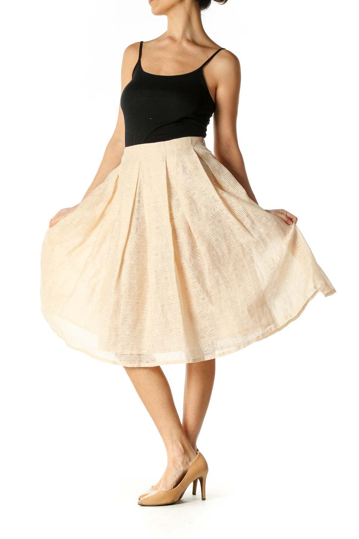 Beige Texture Chic Pleated Skirt