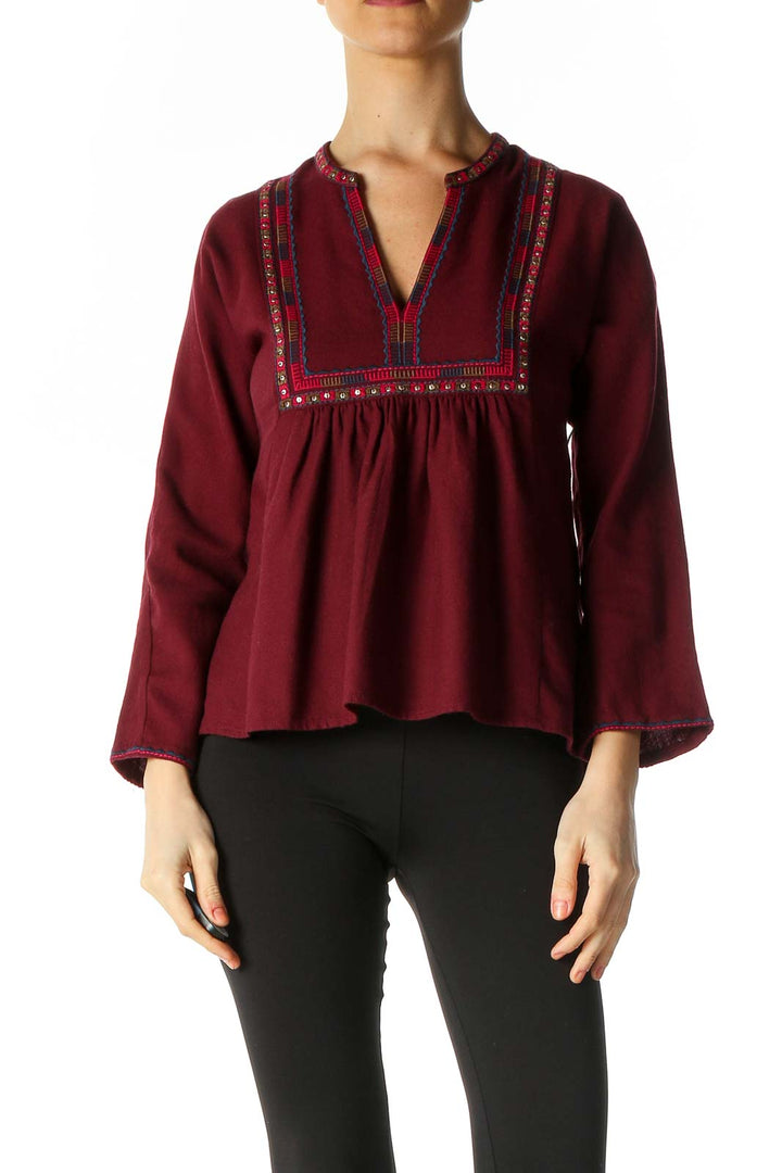 Red Solid Casual Blouse