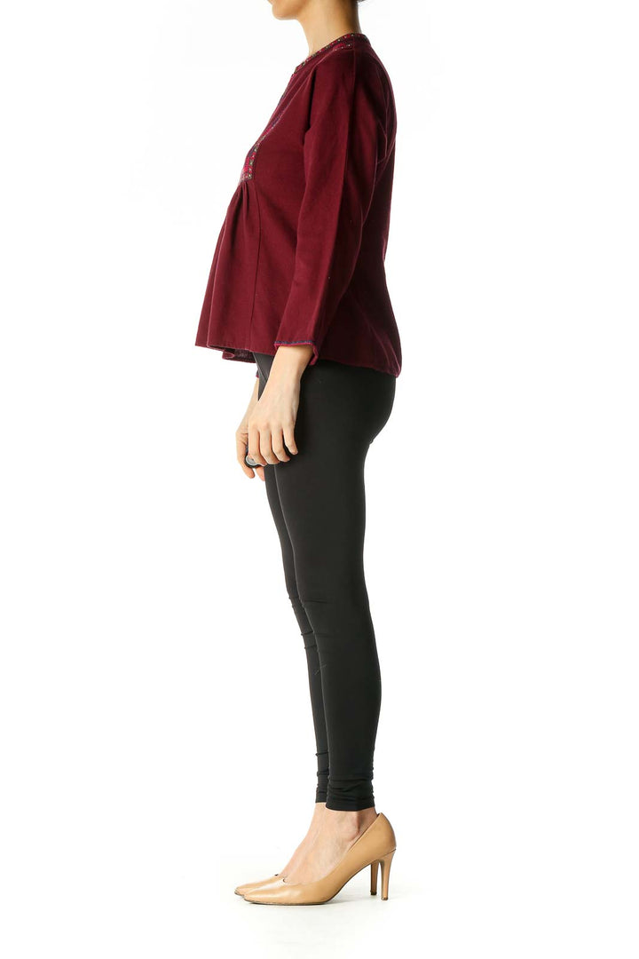 Red Solid Casual Blouse