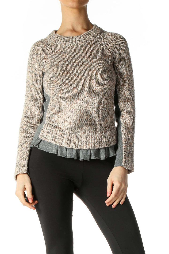 Beige Textured Retro Sweater