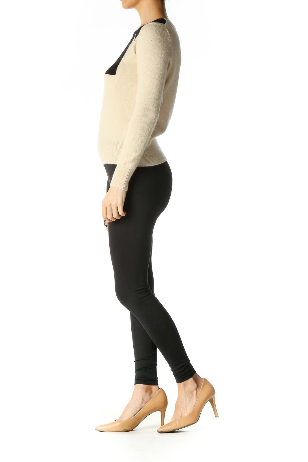 Beige Solid Classic Sweater