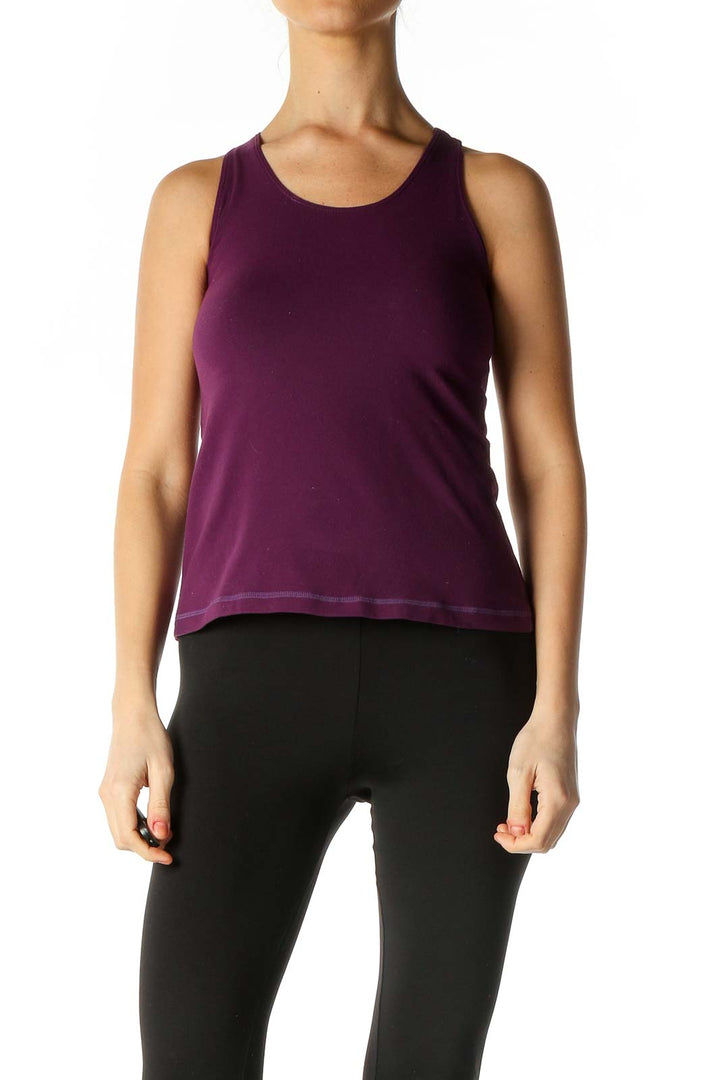 Purple Solid Casual Tank Top