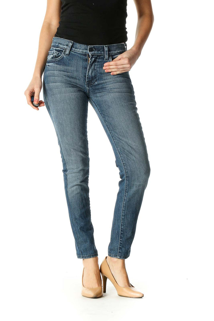 Blue Casual Straight Leg Jeans