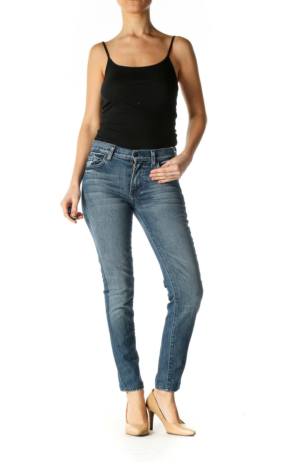 Blue Casual Straight Leg Jeans