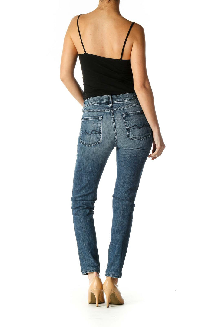 Blue Casual Straight Leg Jeans