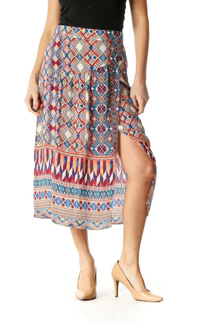 Red Graphic Print Bohemian A-Line Skirt