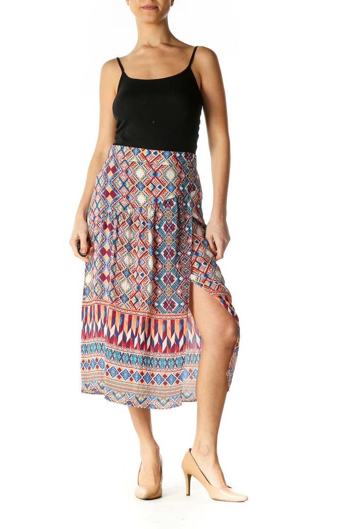 Red Graphic Print Bohemian A-Line Skirt