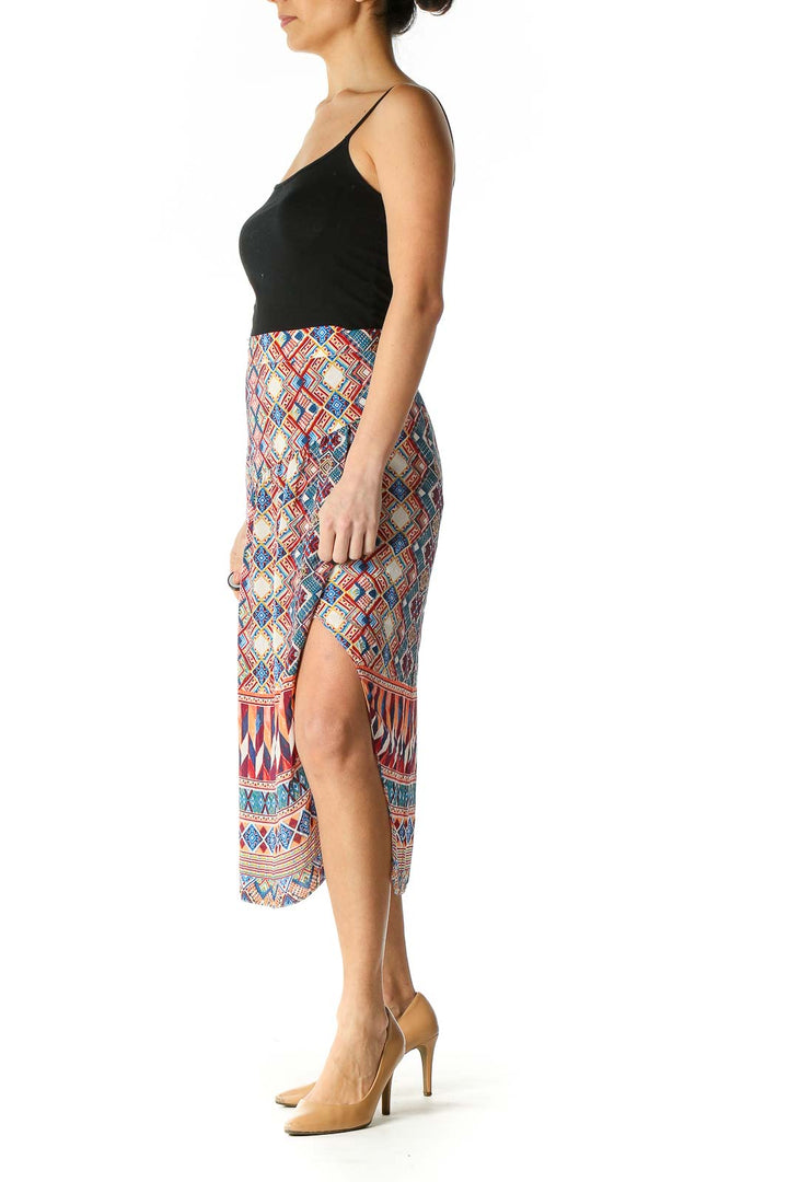 Red Graphic Print Bohemian A-Line Skirt