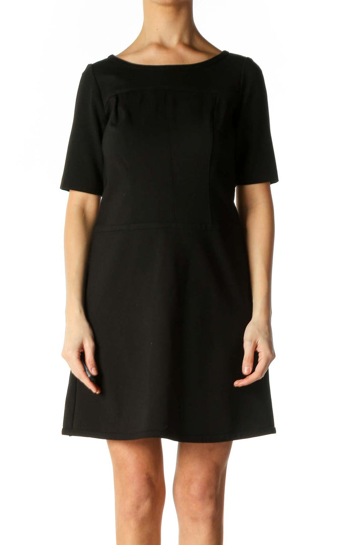 Black Solid Casual Shift Dress