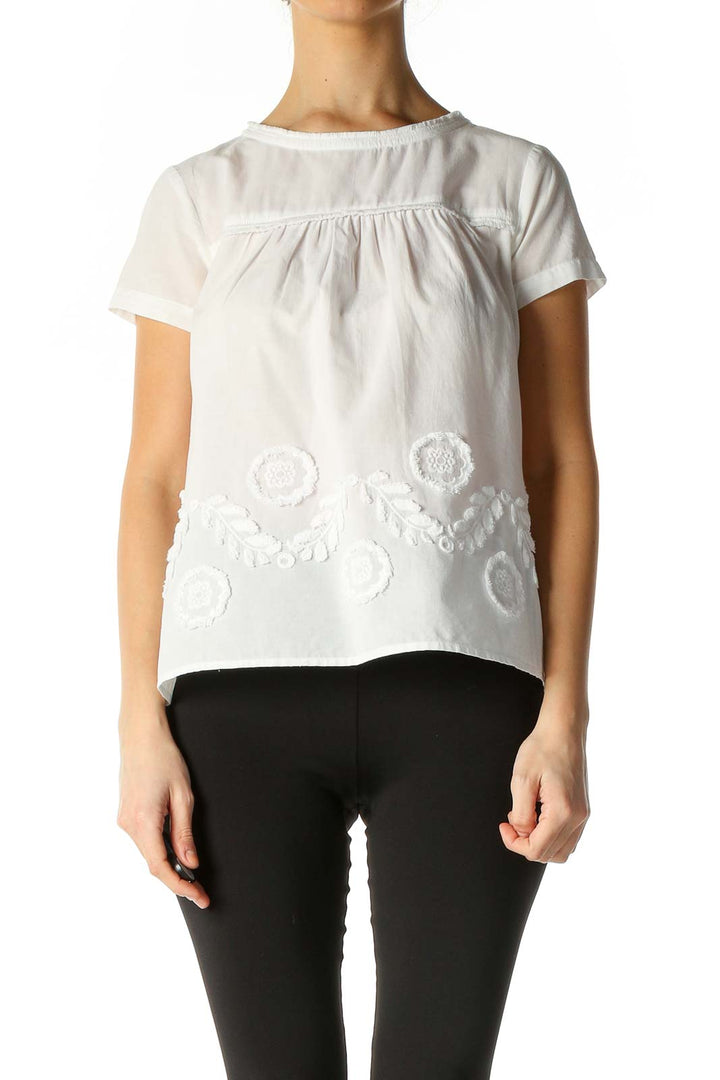 White Embroidered Babydoll Blouse