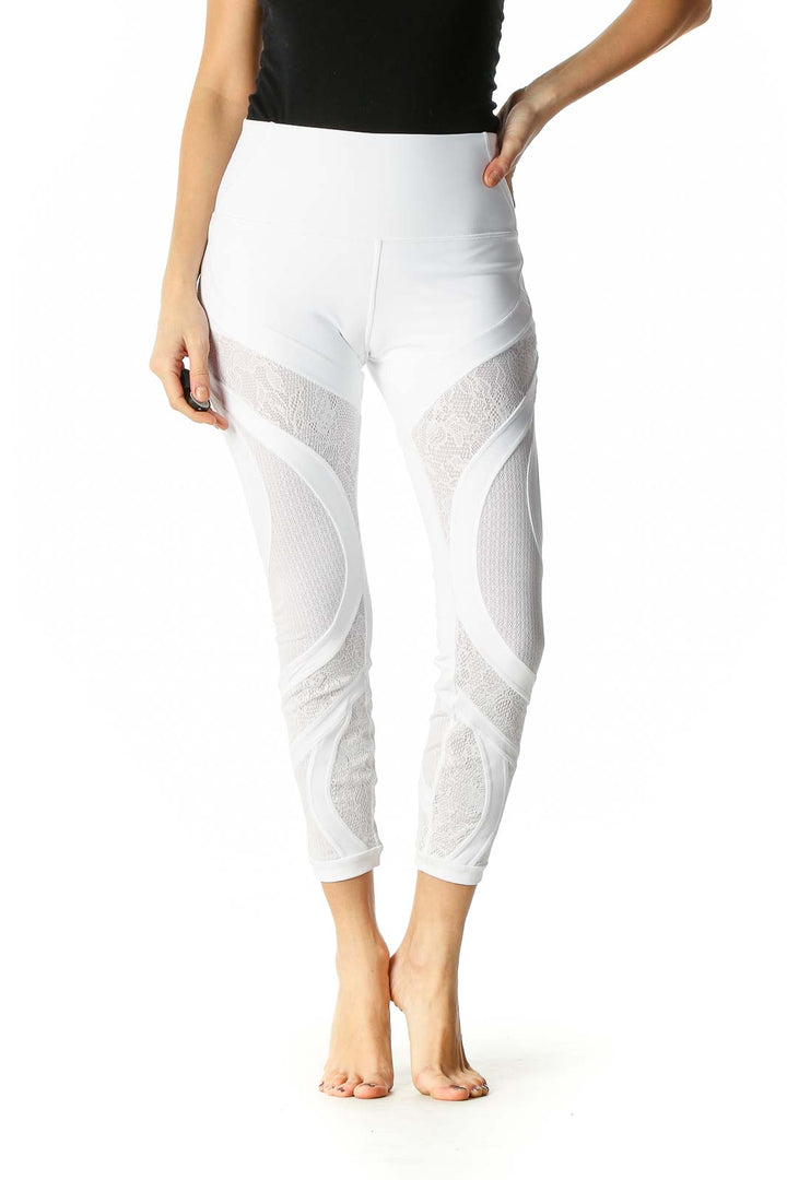 White Object Print Casual Leggings