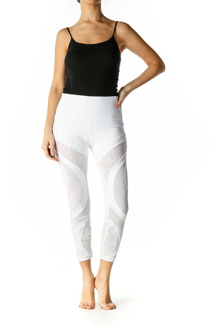 White Object Print Casual Leggings