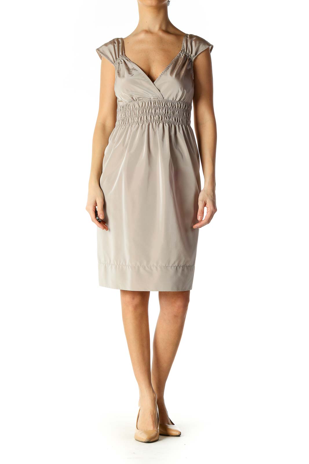 Beige Solid Cocktail Sheath Dress