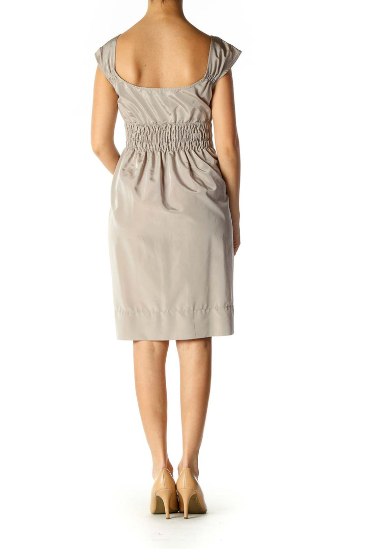 Beige Solid Cocktail Sheath Dress