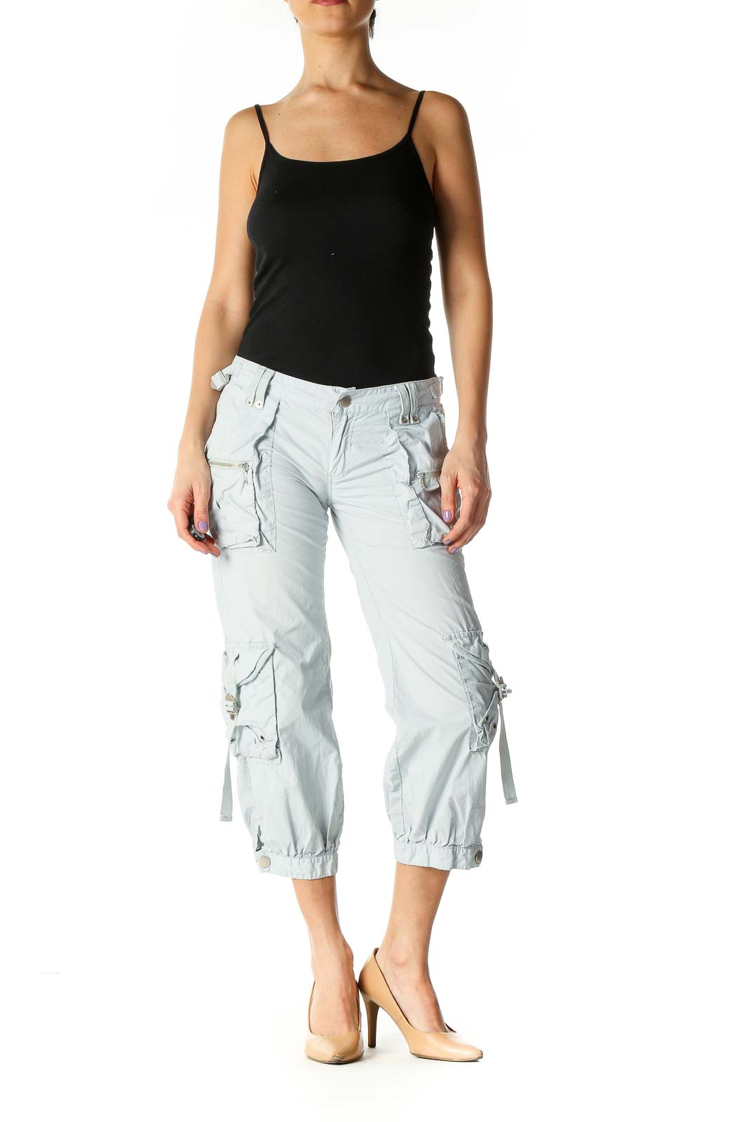 Blue Casual Cropped Pants